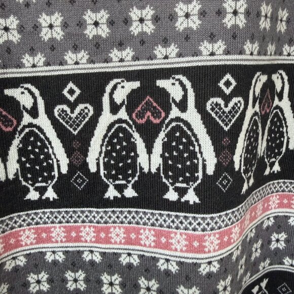 Cuddl Duds Fair Isle Lounge Top Medium Petite Black Penguins Long Sleeve Cozy PJ - Picture 5 of 8